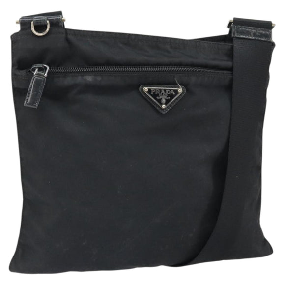 PRADA Shoulder Bag Nylon Black Silver Auth 169384