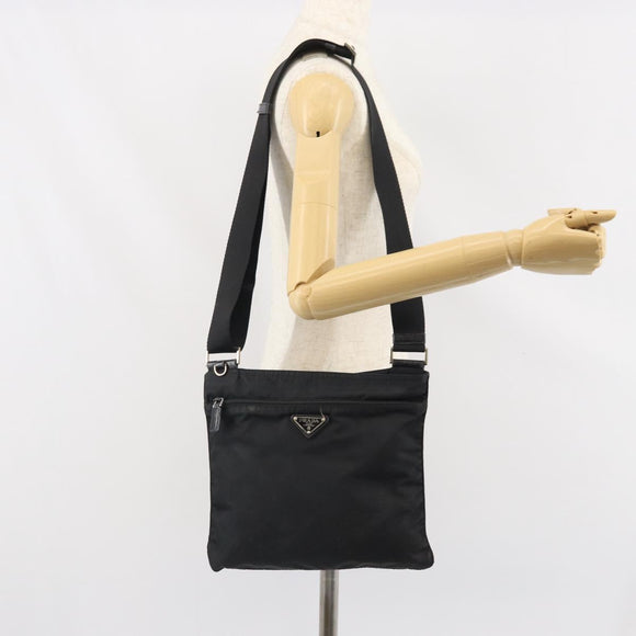 PRADA Shoulder Bag Nylon Black Silver Auth 169384