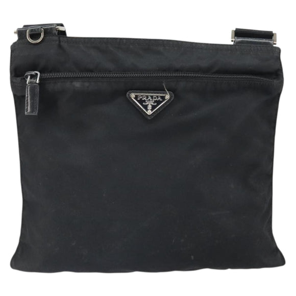 PRADA Shoulder Bag Nylon Black Silver Auth 169384
