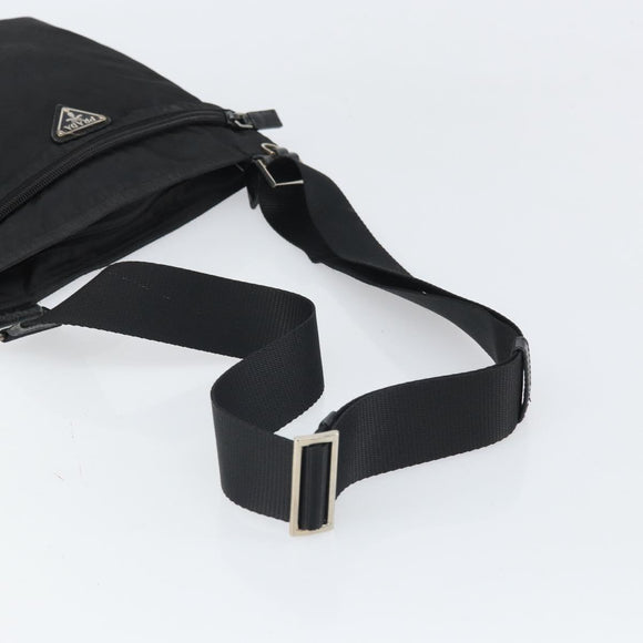 PRADA Shoulder Bag Nylon Black Silver Auth 169384
