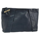 GUCCI Bamboo Clutch Bag Leather Navy Gold Auth 169388-1