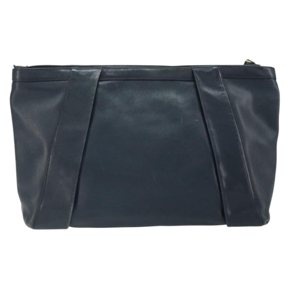 GUCCI Bamboo Clutch Bag Leather Navy Gold Auth 169388