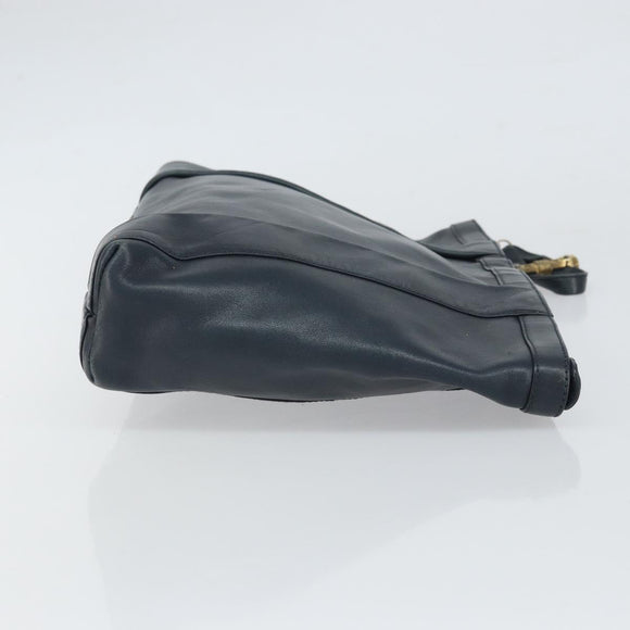 GUCCI Bamboo Clutch Bag Leather Navy Gold Auth 169388