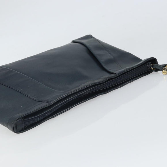 GUCCI Bamboo Clutch Bag Leather Navy Gold Auth 169388