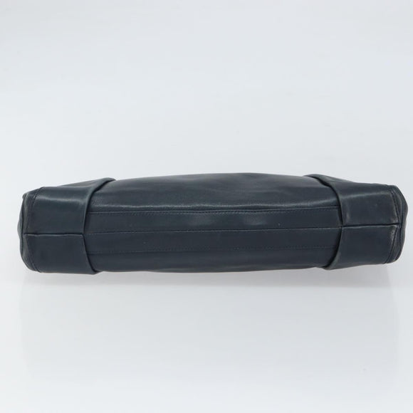 GUCCI Bamboo Clutch Bag Leather Navy Gold Auth 169388