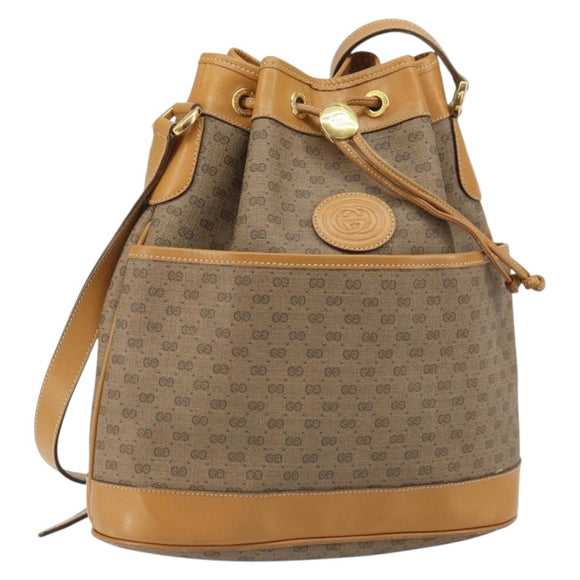 GUCCI Micro GG Supreme Shoulder Bag PVC Beige Gold Auth 169392