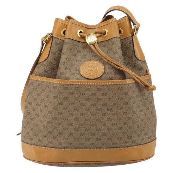 GUCCI Micro GG Supreme Shoulder Bag PVC Beige Gold Auth 169392