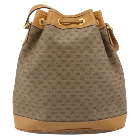 GUCCI Micro GG Supreme Shoulder Bag PVC Beige Gold Auth 169392