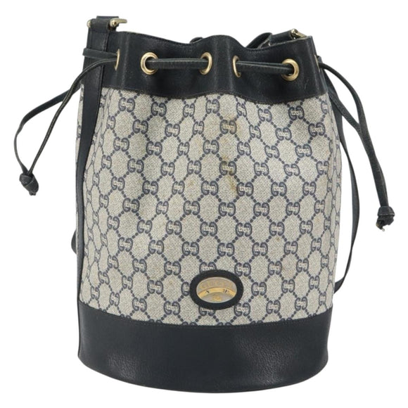 GUCCI GG Plus Supreme purse Shoulder Bag PVC Navy Gold Auth 169393