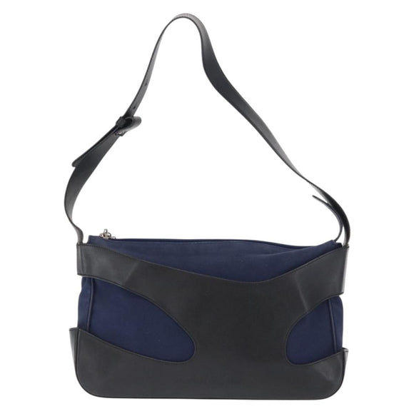 Salvatore Ferragamo Shoulder Bag Canvas Navy Gold Auth 169396