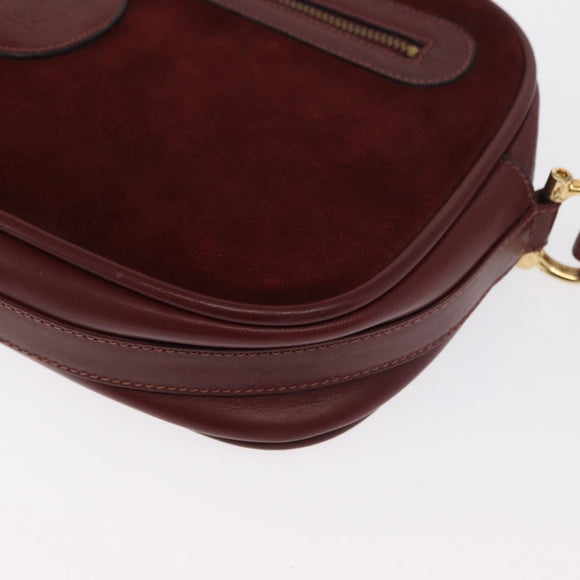 CARTIER Must Line Shoulder Bag Leather Bordeaux Gold Auth 169400