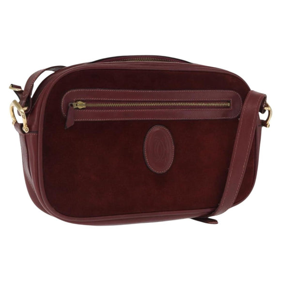 CARTIER Must Line Shoulder Bag Leather Bordeaux Gold Auth 169400
