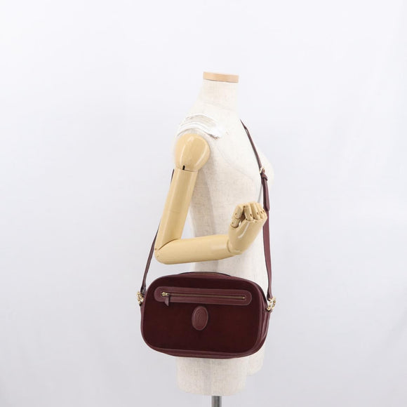 CARTIER Must Line Shoulder Bag Leather Bordeaux Gold Auth 169400