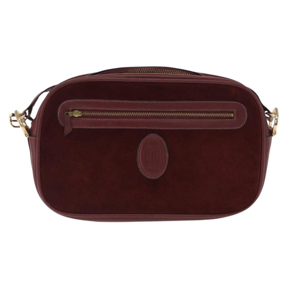 CARTIER Must Line Shoulder Bag Leather Bordeaux Gold Auth 169400