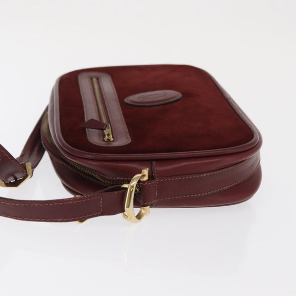 CARTIER Must Line Shoulder Bag Leather Bordeaux Gold Auth 169400