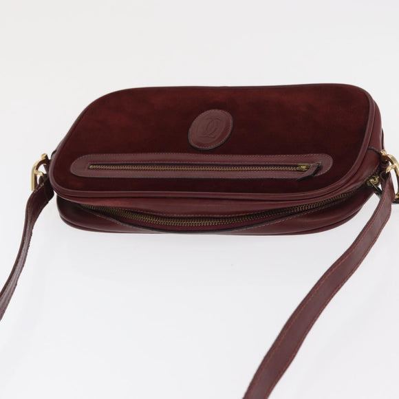 CARTIER Must Line Shoulder Bag Leather Bordeaux Gold Auth 169400