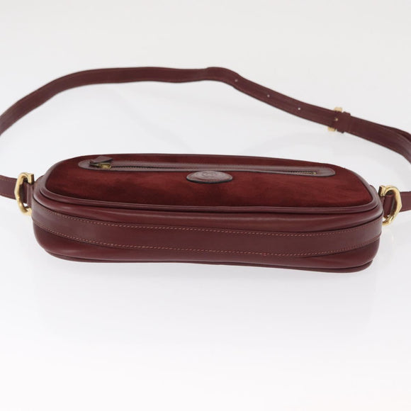 CARTIER Must Line Shoulder Bag Leather Bordeaux Gold Auth 169400