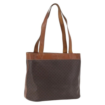 CELINE Macadam Canvas Tote Bag PVC Leather Brown Gold Auth 169401