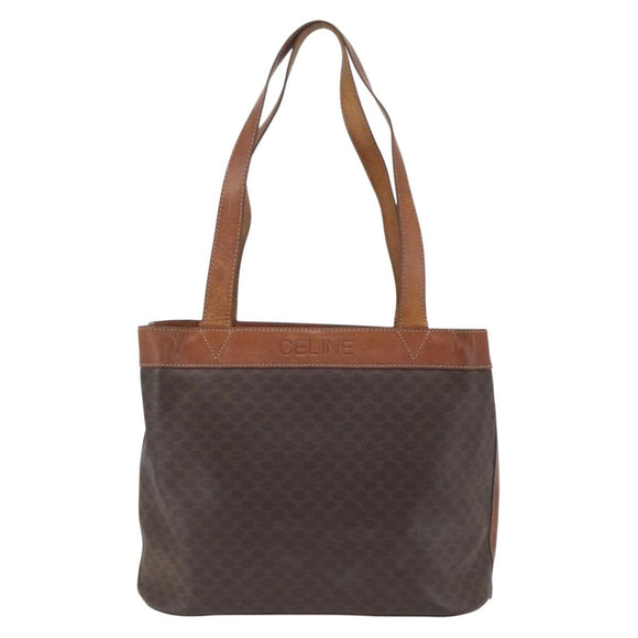 CELINE Macadam Canvas Tote Bag PVC Leather Brown Gold Auth 169401