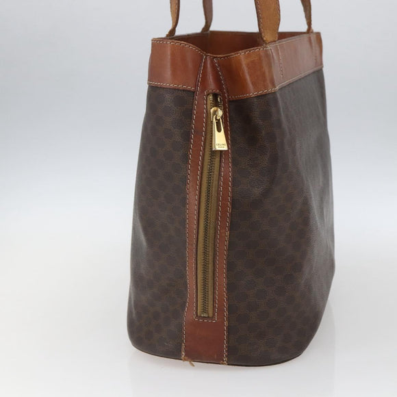 CELINE Macadam Canvas Tote Bag PVC Leather Brown Gold Auth 169401
