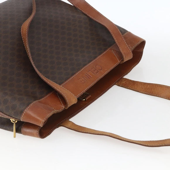 CELINE Macadam Canvas Tote Bag PVC Leather Brown Gold Auth 169401