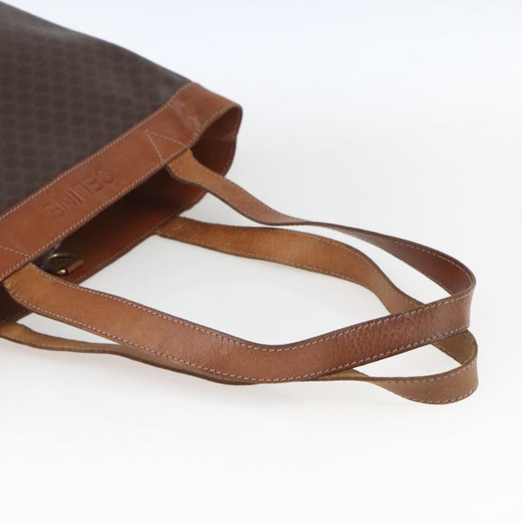 CELINE Macadam Canvas Tote Bag PVC Leather Brown Gold Auth 169401