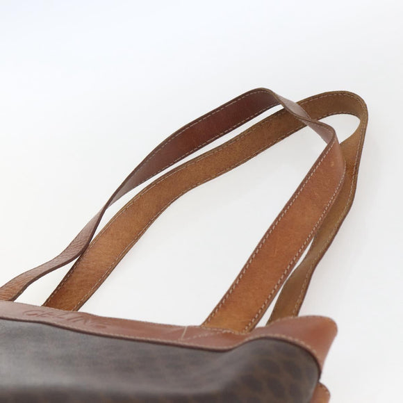 CELINE Macadam Canvas Tote Bag PVC Leather Brown Gold Auth 169401