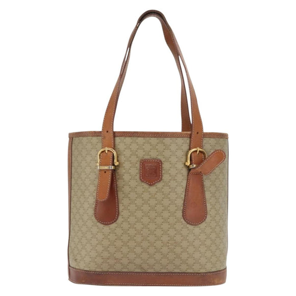 CELINE Macadam Canvas Tote Bag PVC Beige Gold Auth 169402