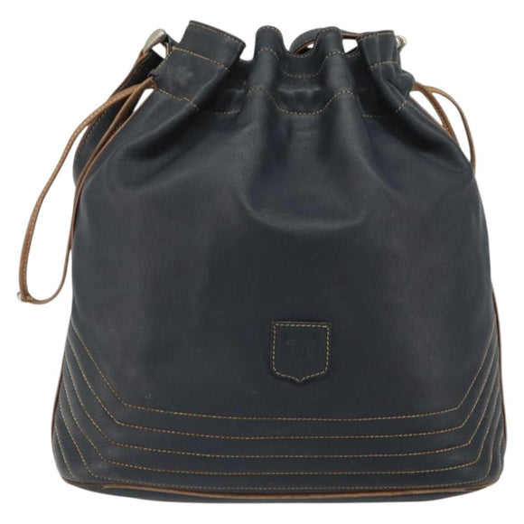 CELINE Purse Shoulder Bag Leather Black Gold Auth 169404