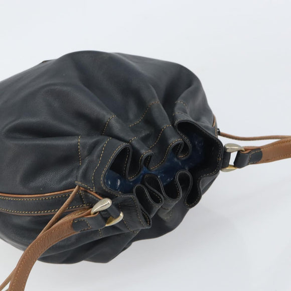 CELINE Purse Shoulder Bag Leather Black Gold Auth 169404