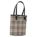 BURBERRY Nova Check Blue Label Hand Bag Nylon Beige Silver Auth 169406-1