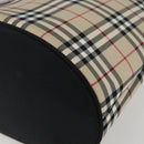 BURBERRY Nova Check Blue Label Hand Bag Nylon Beige Silver Auth 169406-9