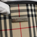 BURBERRY Nova Check Blue Label Hand Bag Nylon Beige Silver Auth 169406-10