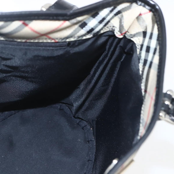 BURBERRY Nova Check Blue Label Hand Bag Nylon Beige Silver Auth 169406