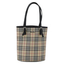 BURBERRY Nova Check Blue Label Hand Bag Nylon Beige Silver Auth 169406-13