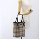BURBERRY Nova Check Blue Label Hand Bag Nylon Beige Silver Auth 169406-20