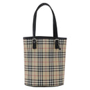 BURBERRY Nova Check Blue Label Hand Bag Nylon Beige Silver Auth 169406-2