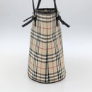 BURBERRY Nova Check Blue Label Hand Bag Nylon Beige Silver Auth 169406-3