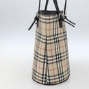 BURBERRY Nova Check Blue Label Hand Bag Nylon Beige Silver Auth 169406-4