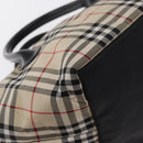 BURBERRY Nova Check Blue Label Hand Bag Nylon Beige Silver Auth 169408-15