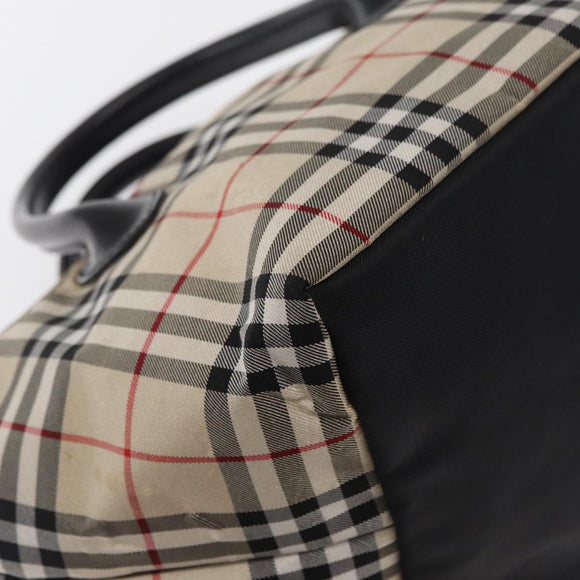 BURBERRY Nova Check Blue Label Hand Bag Nylon Beige Silver Auth 169408