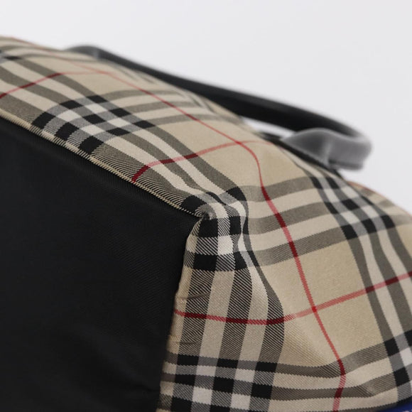 BURBERRY Nova Check Blue Label Hand Bag Nylon Beige Silver Auth 169408