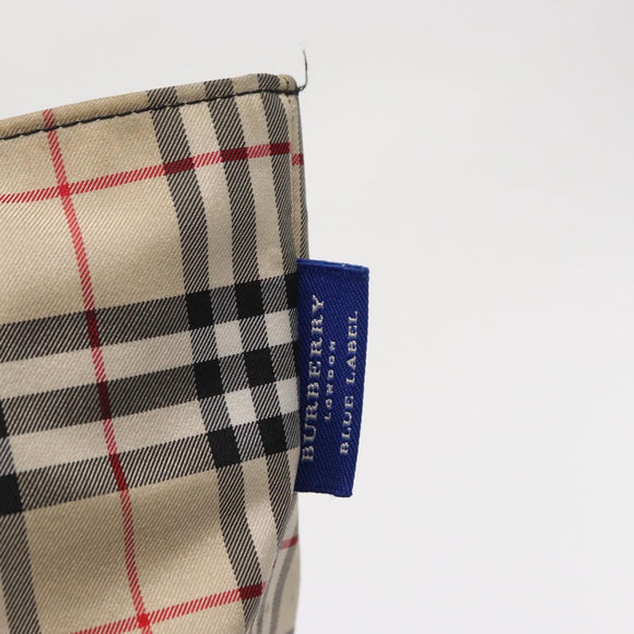BURBERRY Nova Check Blue Label Hand Bag Nylon Beige Silver Auth 169408