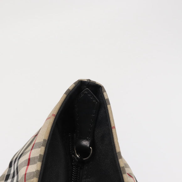 BURBERRY Nova Check Blue Label Hand Bag Nylon Beige Silver Auth 169408