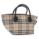 BURBERRY Nova Check Blue Label Hand Bag Nylon Beige Silver Auth 169408-1