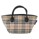 BURBERRY Nova Check Blue Label Hand Bag Nylon Beige Silver Auth 169408-13