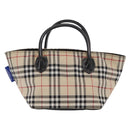 BURBERRY Nova Check Blue Label Hand Bag Nylon Beige Silver Auth 169408-2