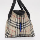 BURBERRY Nova Check Blue Label Hand Bag Nylon Beige Silver Auth 169408-3