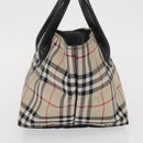 BURBERRY Nova Check Blue Label Hand Bag Nylon Beige Silver Auth 169408-4
