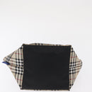 BURBERRY Nova Check Blue Label Hand Bag Nylon Beige Silver Auth 169408-5